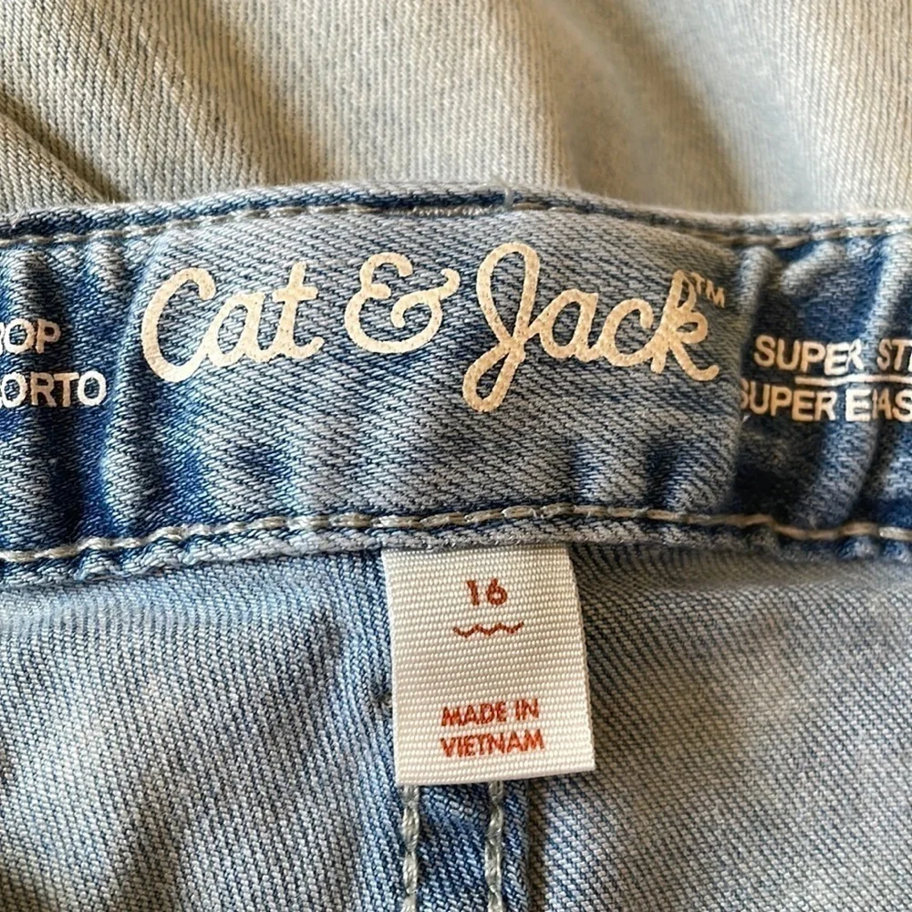 Cat & Jack Stretch Crop Denim BlueJeans Youth Girls 14 Adjustable Waist Raw Hem
